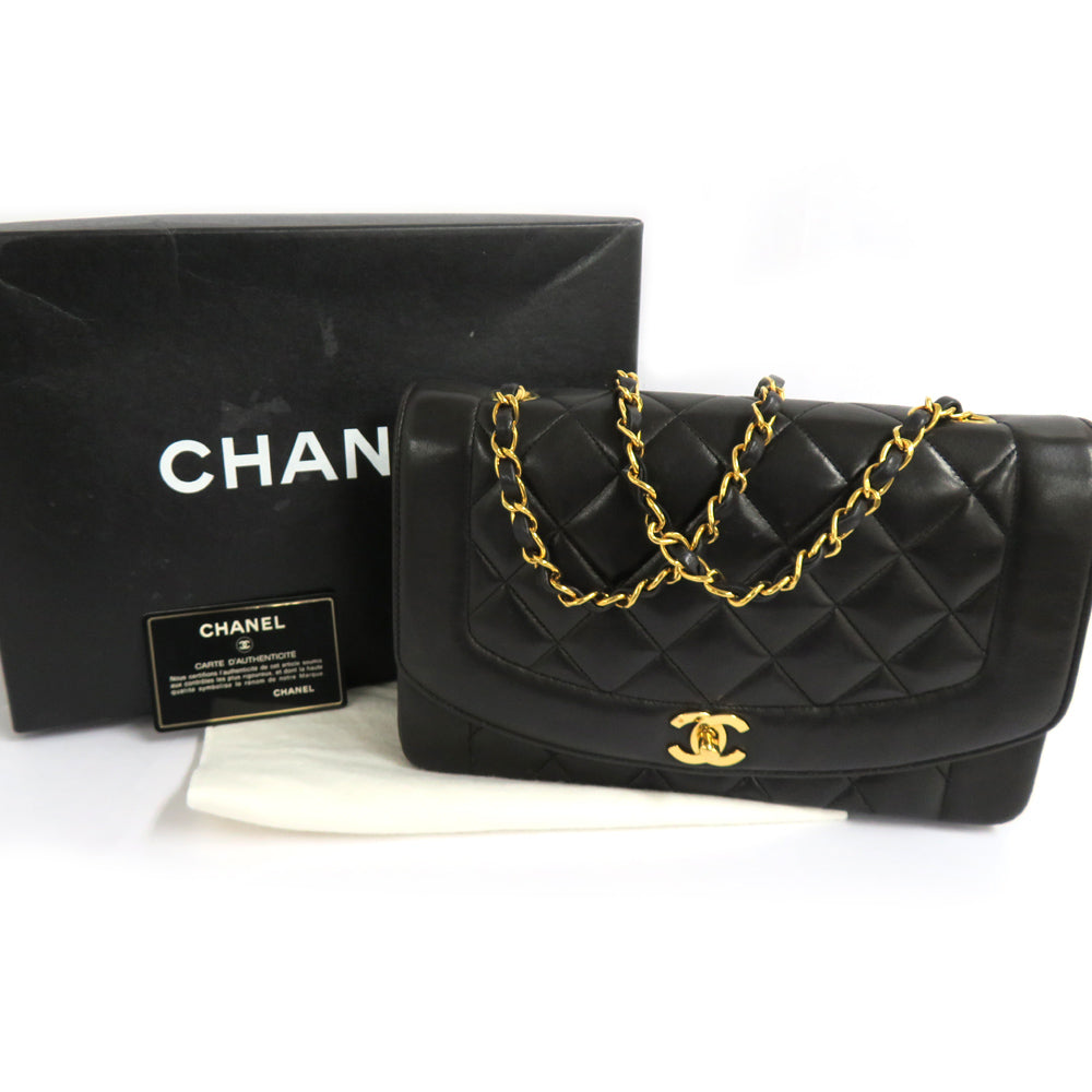 Chanel Diana Matrasse 25 Chain Shoulder Bag A01165 Dianaflap  Leather Black G  Black GD Tools Vintage