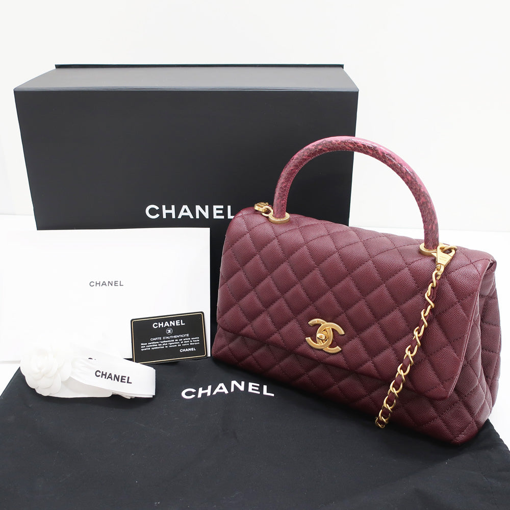 Chanel Matrasse Coco Handle Caviar S Pearson G  Chain Shoulder Handbag Bordeaux