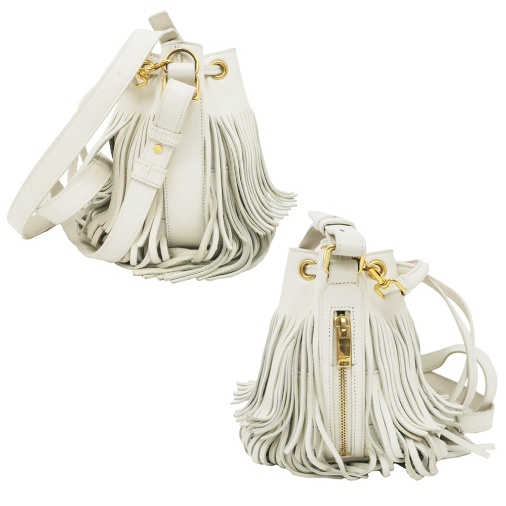 Saint Laurent Emanuel 2WAY Shoulder Bag Hand White Off-White Fringe 357603