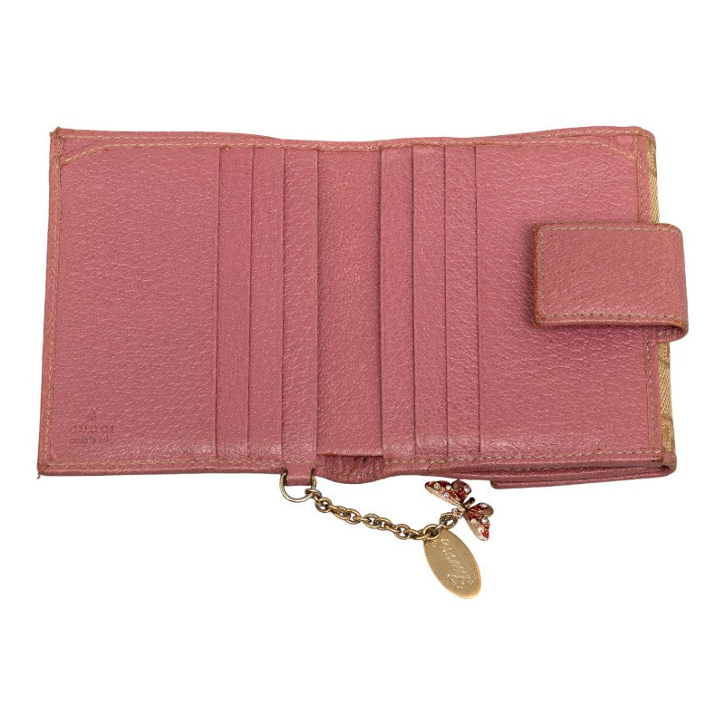 Gucci GG canvas 154183 Double folded wallet canvas/leather beige pink ladies.