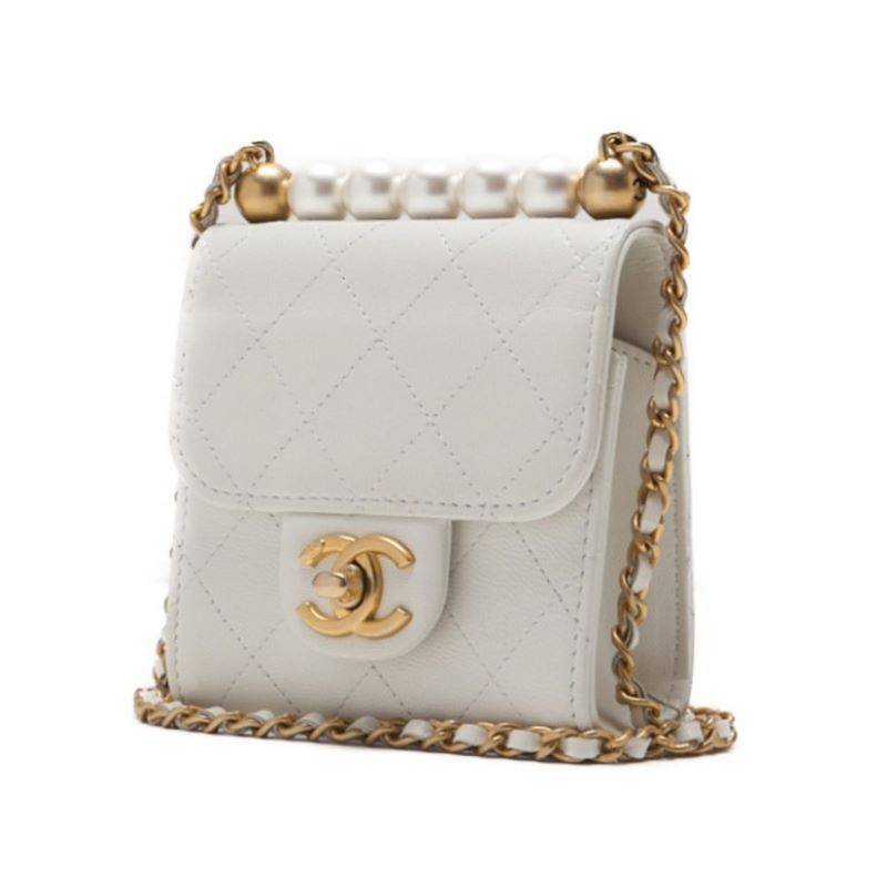 CHANEL 【CHANEL】Mini Trace Pearl Chain Sder  White  Shoulder Bag Mini Shellder Bag  Bag Hybrid 【 Ship】