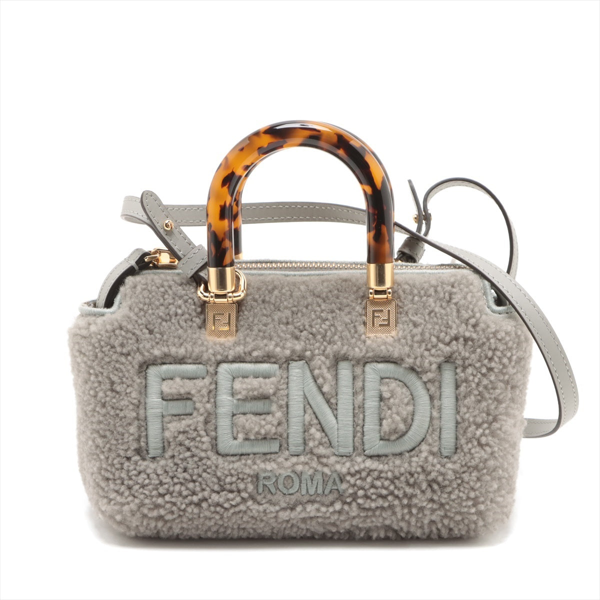 Fendi Byzaw Mini Mouton x Leather 2WAY Handbag Gray 8BS067