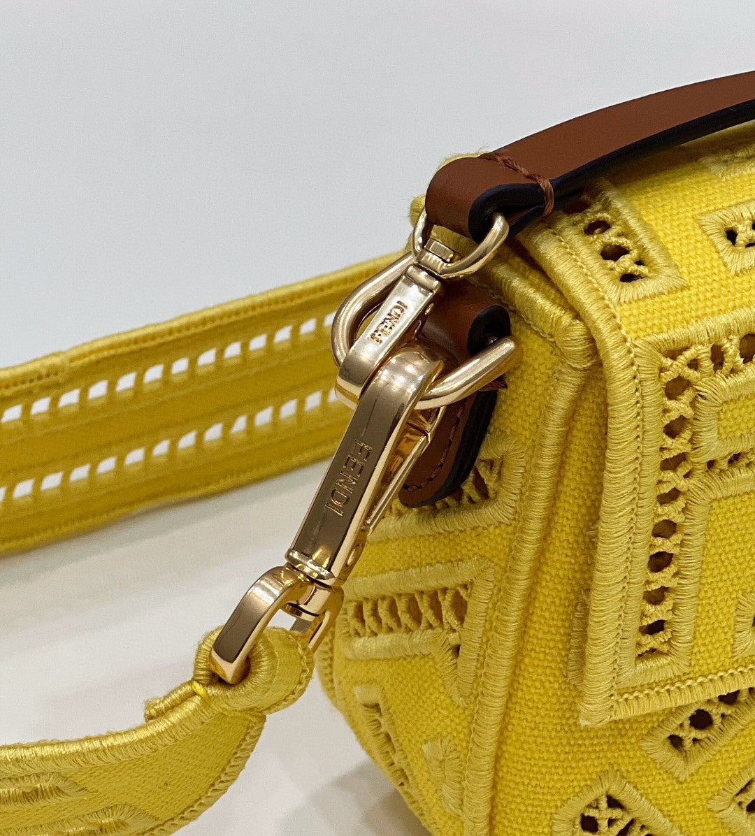 Fendi Baguette Yellow with Embroidery Small Bag For Woman 21cm/8in