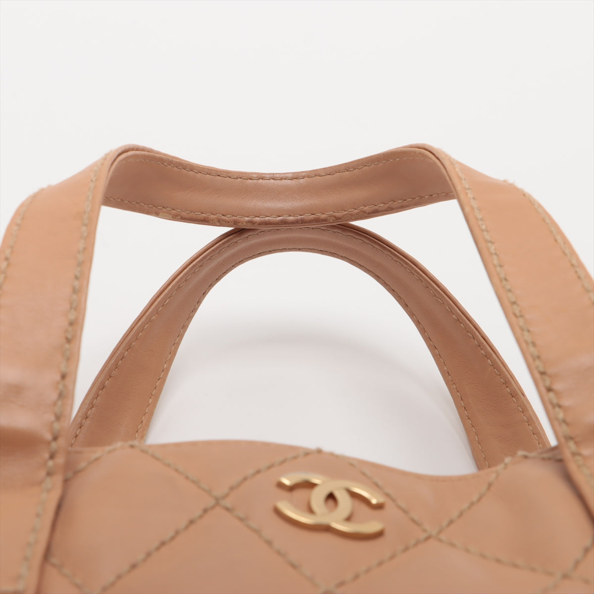 Chanel Wild Stitch Leather Handbag Beige G  8th