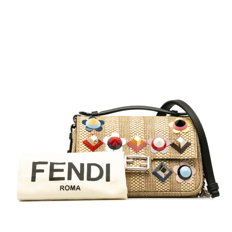 FENDI FENDI 8M0371 Shoulder Bag Leather/Rafia Beige Black Multicolor