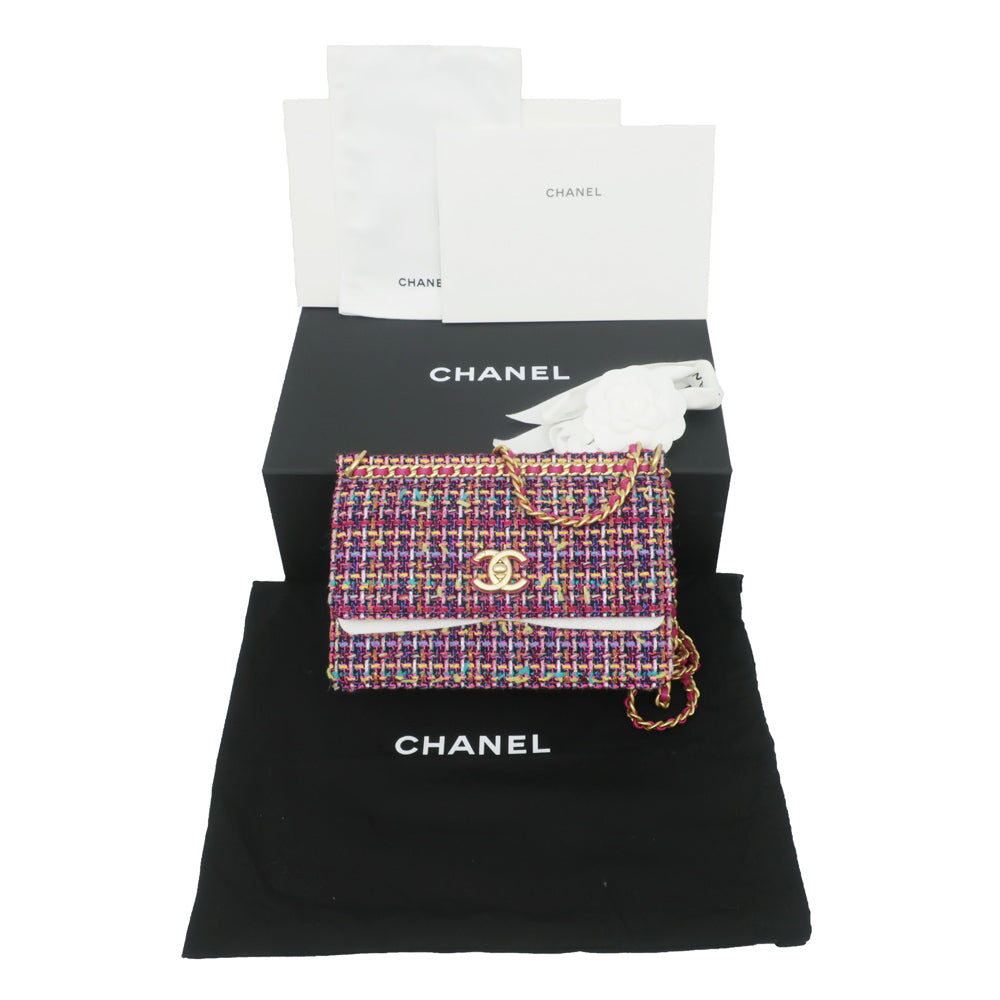 Chanel Tweed Pink Chain Shoulder Bag GD G