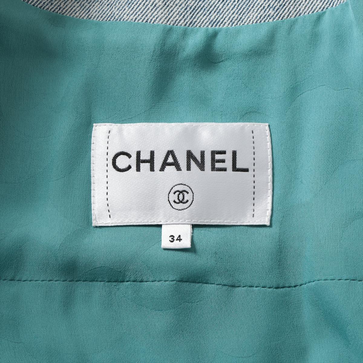 Chanel Cotton X Nylon Denim Jacket 34  Blue P72346V63980 Tweed