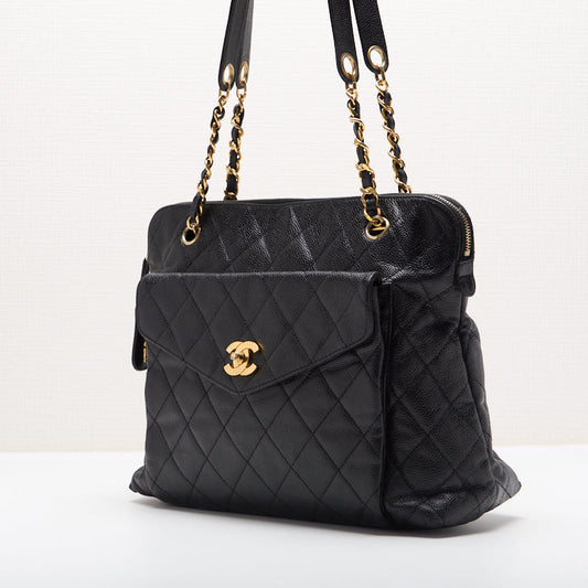 CHANEL / CHANEL Matrasse  Flap Double Chain Sder Caviar S Black   Shoulder Bag Lady Bag Hybrid 【 Ship】  Yaboo Online