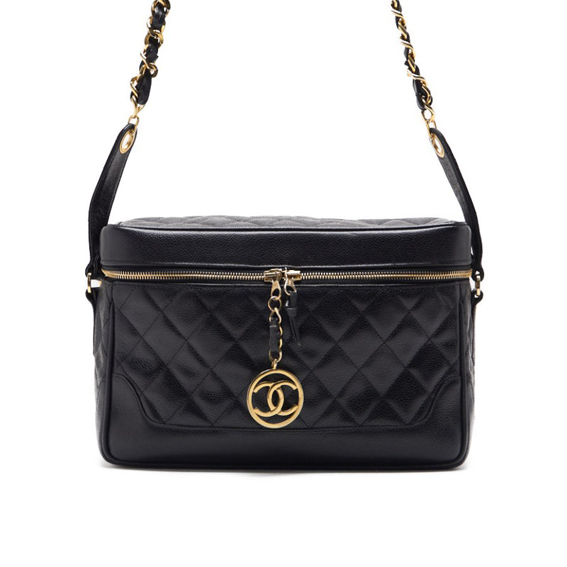 Chanel Matrasse Circle Coco Charm Vanity Bag Chain Shoulder Caviar S Black   Shoulder Bag  【 Ship】【SS】 Vintage s Online