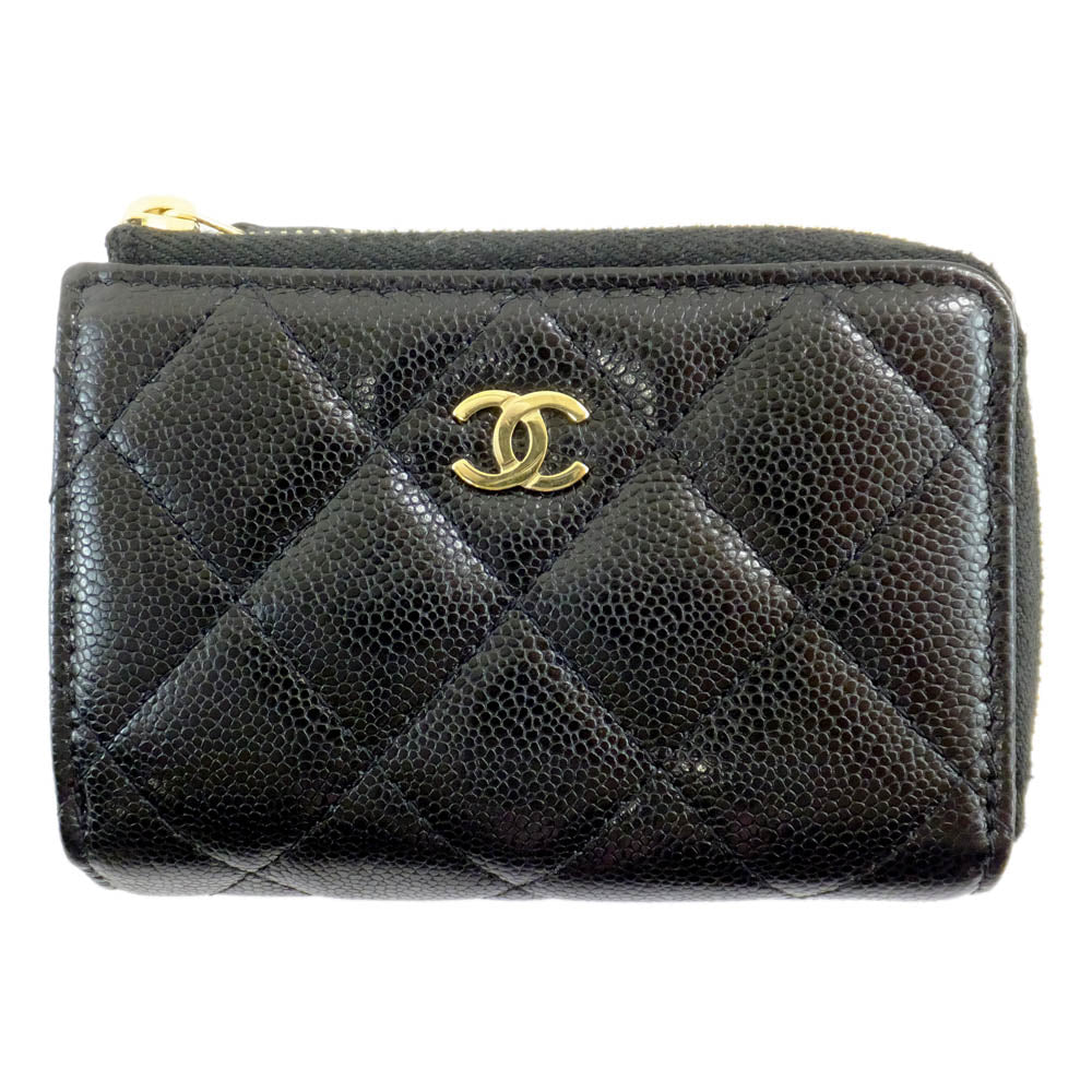 Chanel Three Fold Wallet Black Gold  L   Coco Mark AP3177 B10583  Wallet