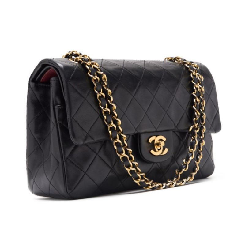 Chanel Matrasse Double Flap Chain Shoulder Bag Lambskin Black