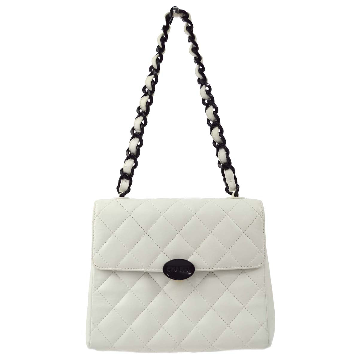 Chanel White Lambskin Straight Flap Acrylic Chain Shoulder Bag