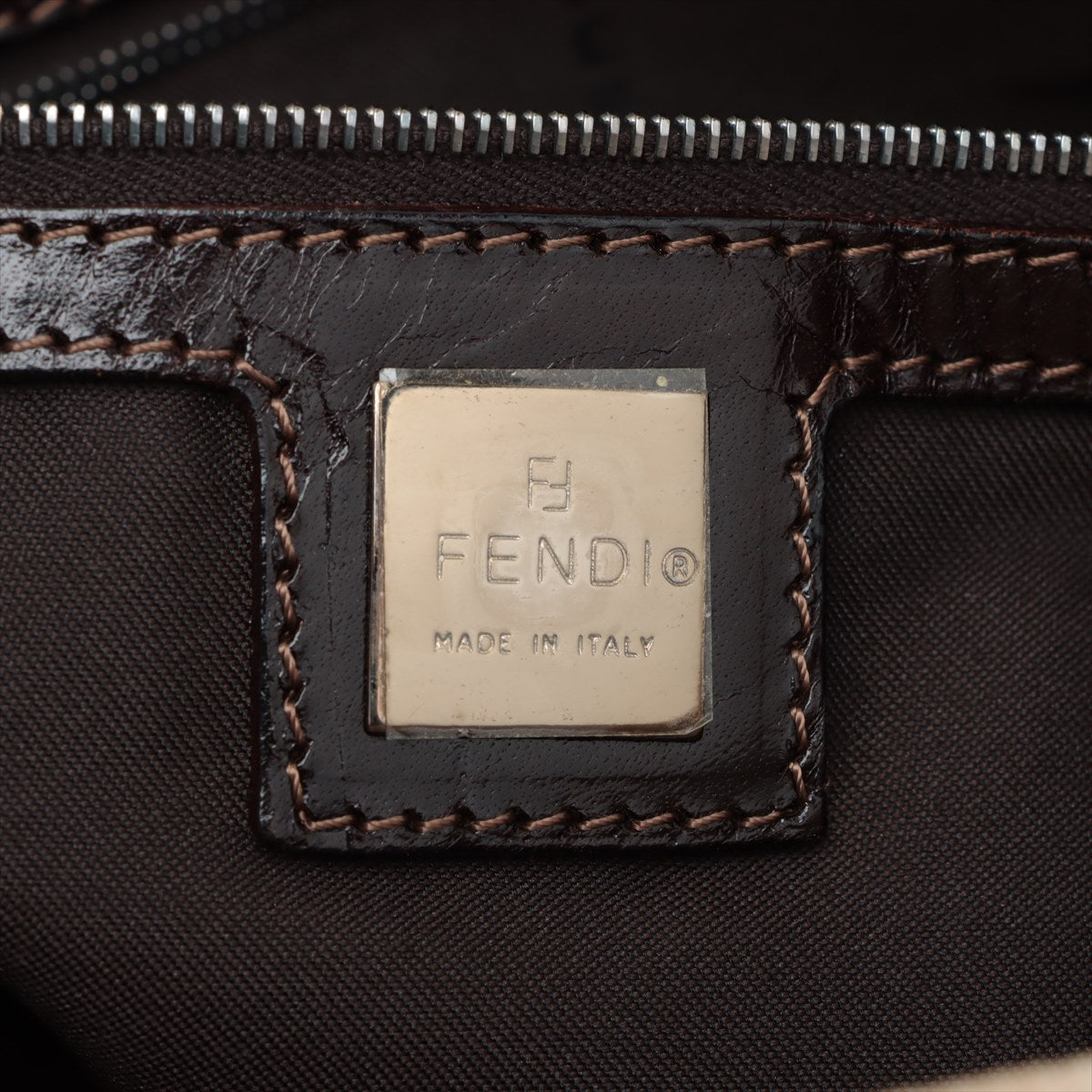 Fendi Zucca Canvas x Leather Shoulder Bag Beige