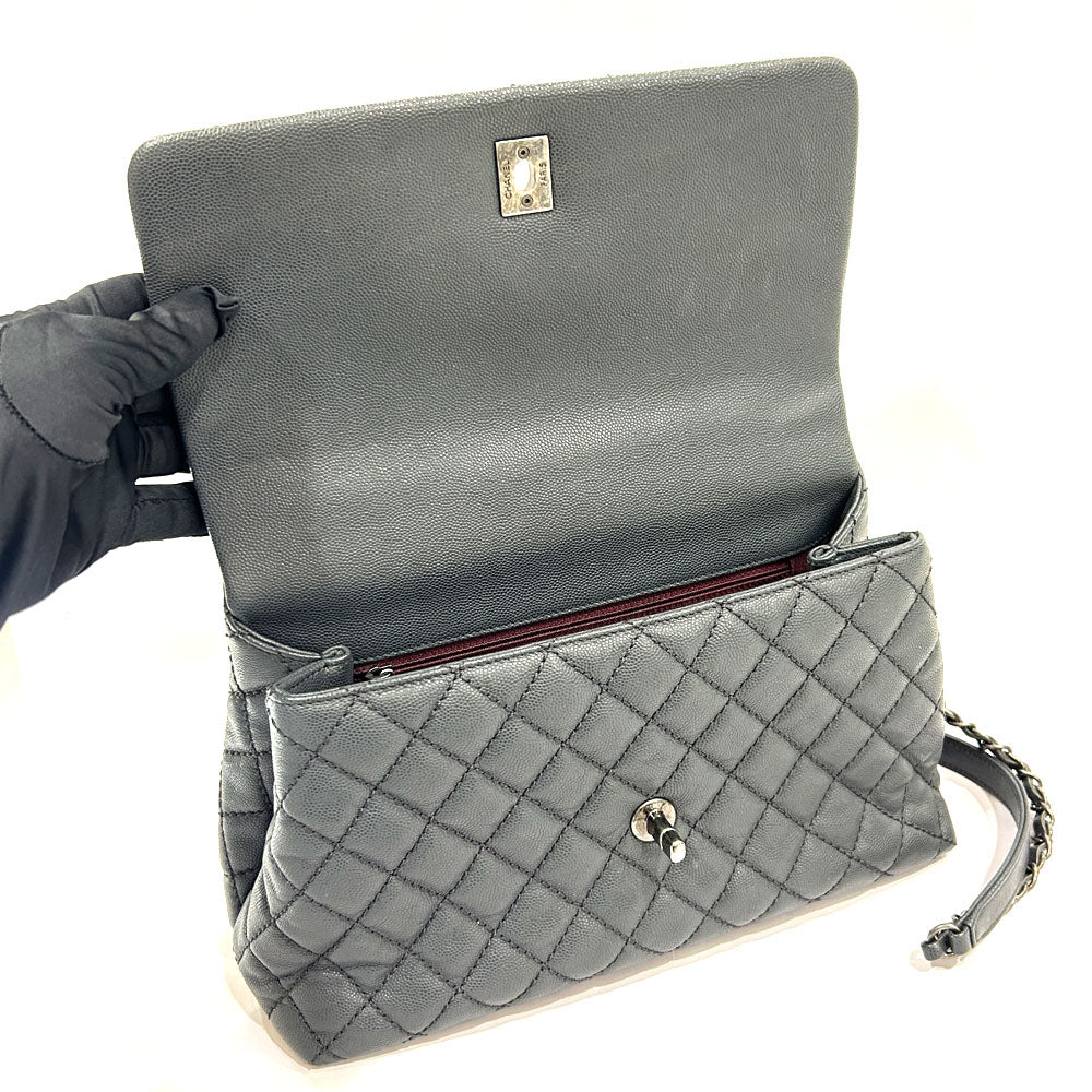 Chanel Coco Handler S 29 Grey Caviar Matrasse Vintage  2WAY Handbag Leather Shoulder