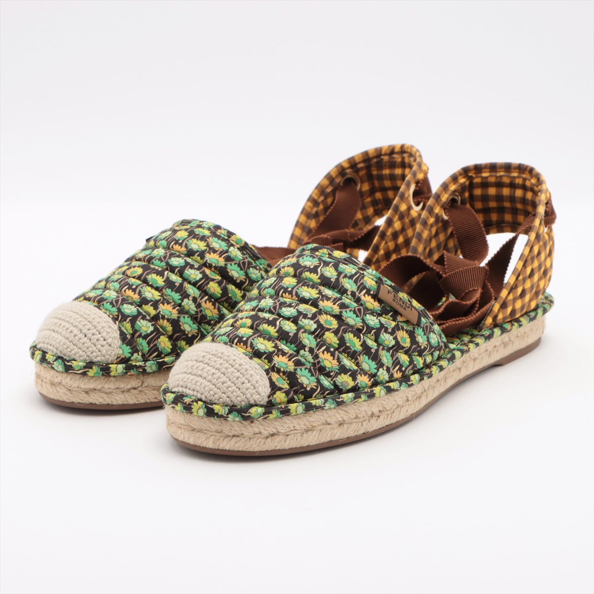 Fendi Fabric Sandal 38  Green  Yellow Espadrillum