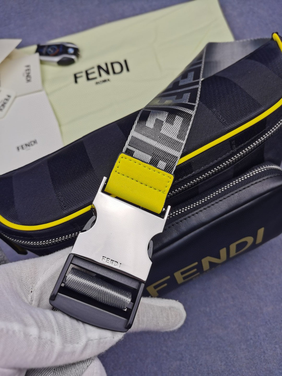 Fendi Little Monster Belt Bag Black/Yellow/Gray For Men, Men&#8217;s Bags 7.9in/20cm FF