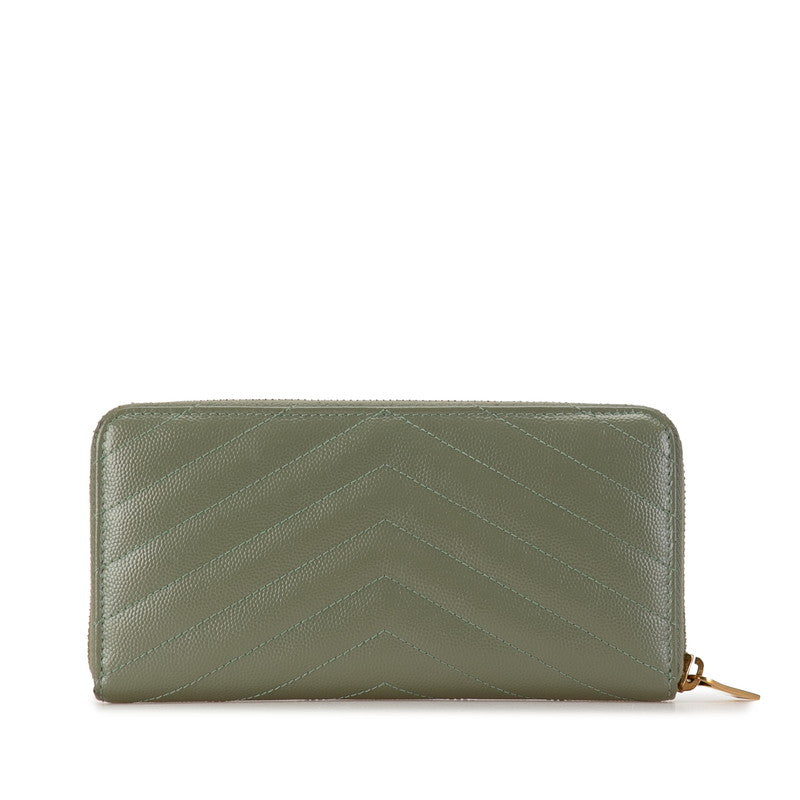 Saint Laurent YSL Logo tening Round Long Wallet 358094 Kerky Olive Leather  Saint Laurent