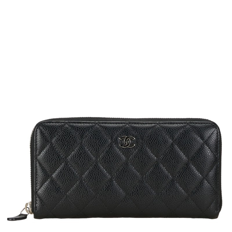 Chanel Coco Roundfather Long Wallet AP0242 Black Silver Caviar S  CHANEL