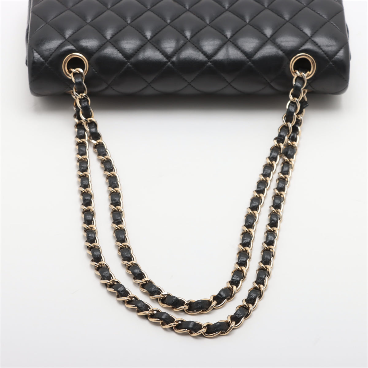 Chanel Matrasse 25  Double Flap Double Chain Bag Black G  18th A01112