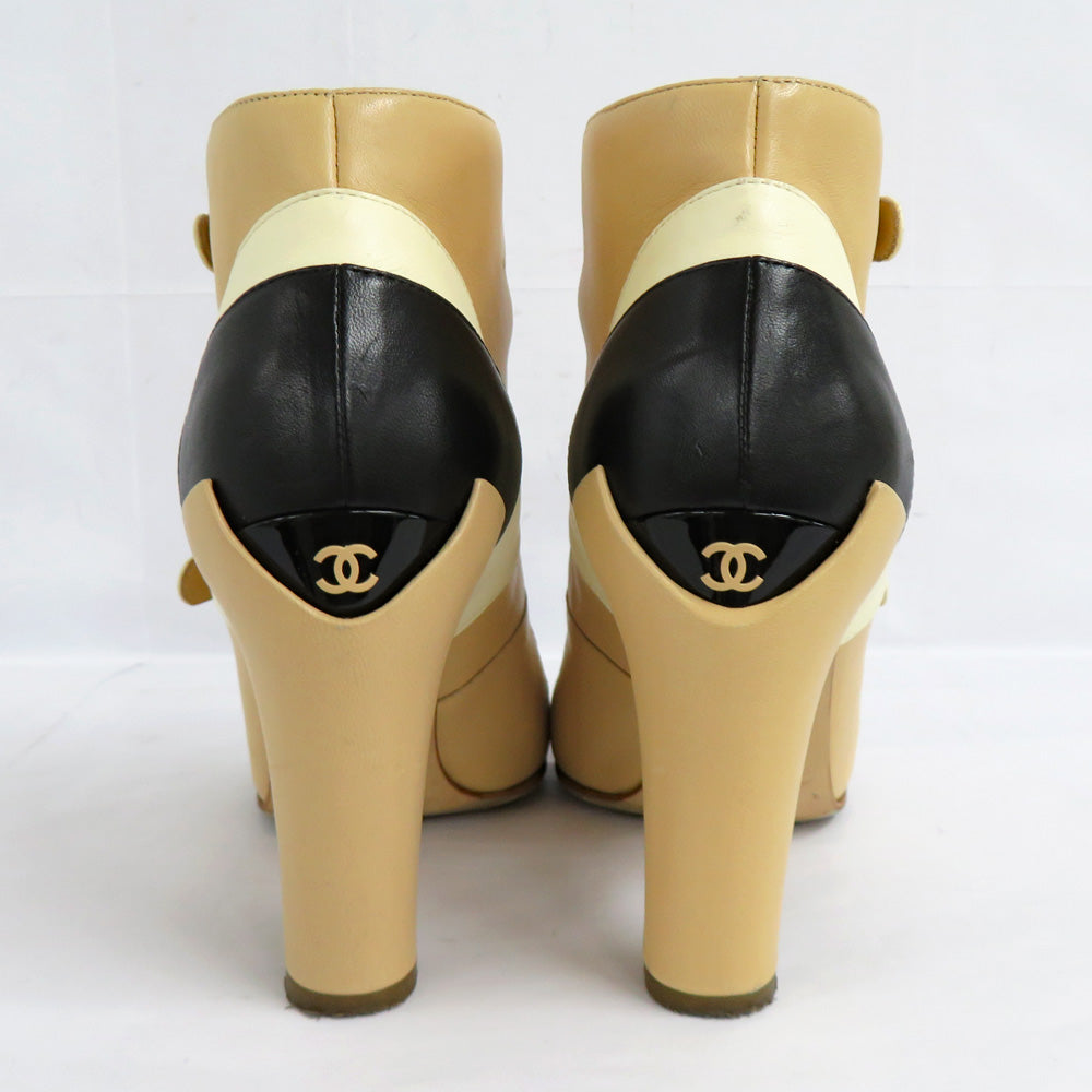 CHANEL Chanel Short Boots G29128 Anchor Strap Pumps Coco Roundto Size 35.5 35ha 22.5cm equivalent Beige x Black x White Heavy  Leather Shoes    Dry Quality Woodwear