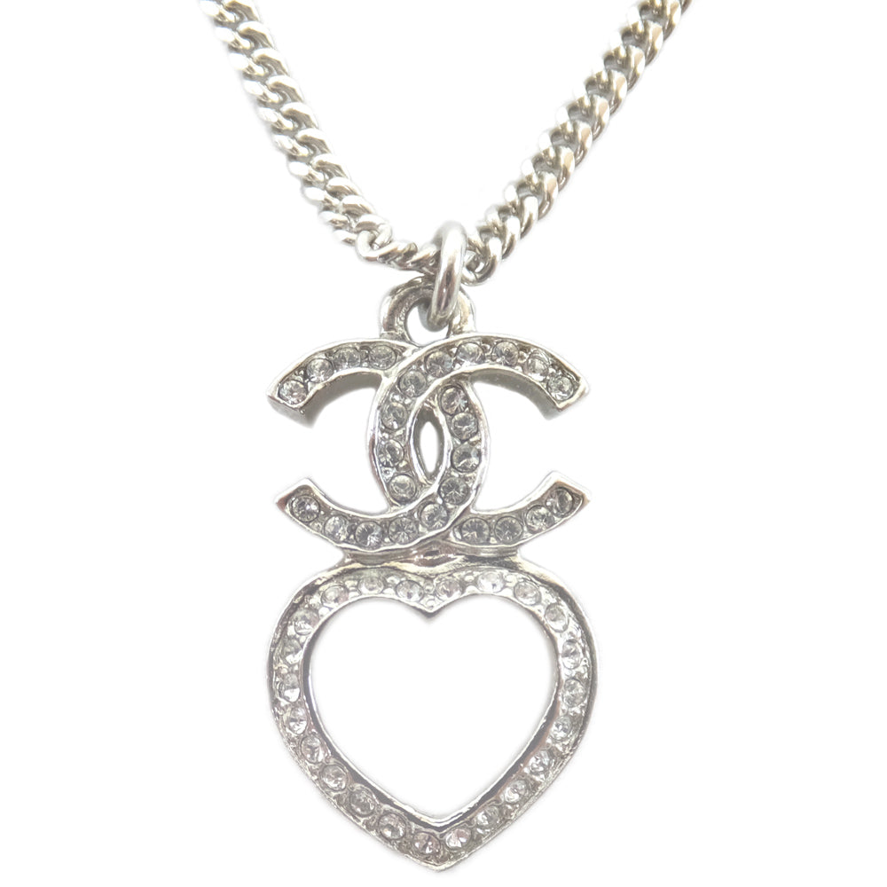 Chanel Necklace Cockmark Heart CC Mark F23N Rhinestone Silver G   Accessoires Small