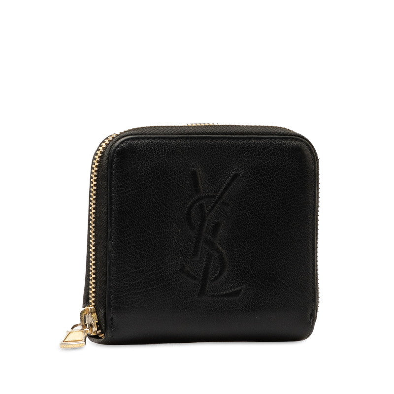 Saint Laurent Logo Double Fold Wallet Roundfooner Compact Wallet Black Leather  Saint Laurent  Folded Wallet