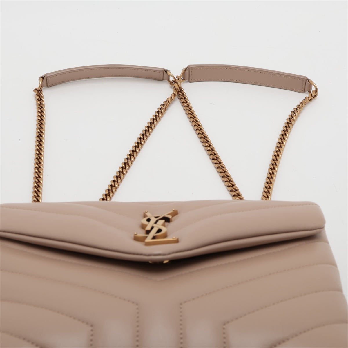 Saint Laurent  Rule Leather Chain Shoulder Bag Beige 494699