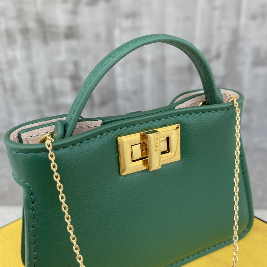 Fendi Nano Peekaboo Charm Crossbody Green Bag For Woman 12cm/4.5in