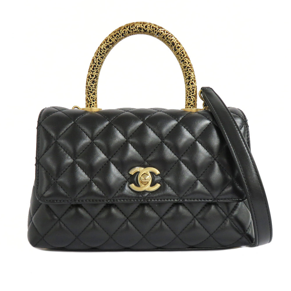 Chanel Coco Handle 24 XS A92990 Black G  Top Handle Flap Bag Black GD Gold Tools Logo Leather