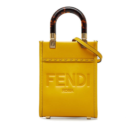 Fendi Sunshine per Small Logo Handbag Shoulder Bag 2WAY 8BS051 Yellow Leather Ladies Fendi