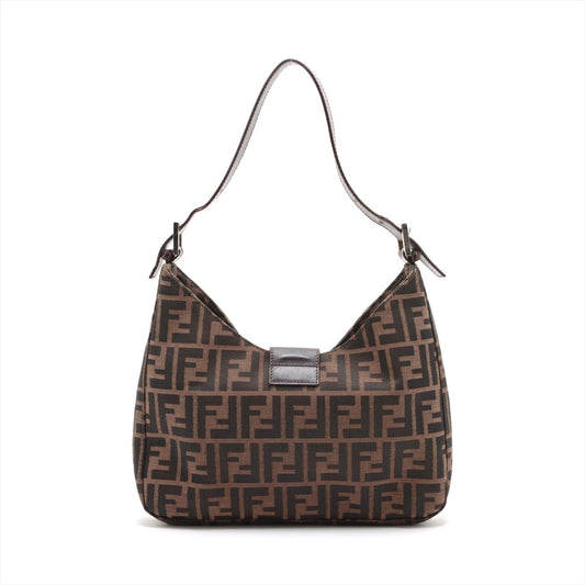 FENDI Zucca Shoulder Bag in Canvas Leather Brown