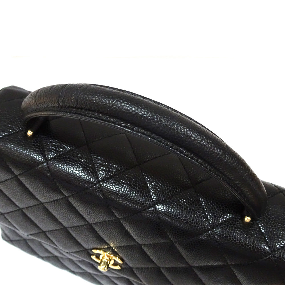 Chanel Top Handbag Matrasse Cabia S Coco Turn-Lock Black G  Black Black Handbag  A12397