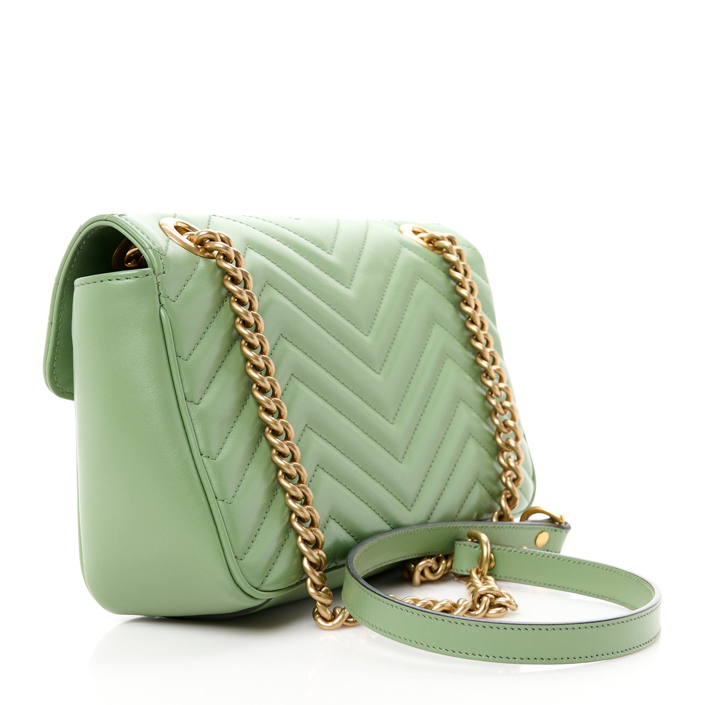 Gucci  Calfskin Matelasse Small GG Marmont Shoulder Bag Salamander Green