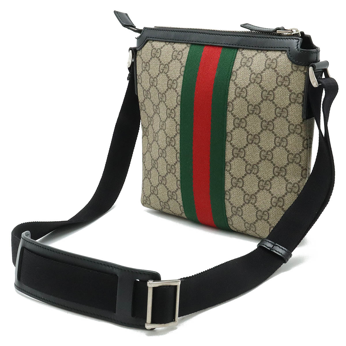 Gucci GG Supreme Shell Line Web Flat Messenger Bag Shell Bag Slipper Beige Black 471454 Black Blumin