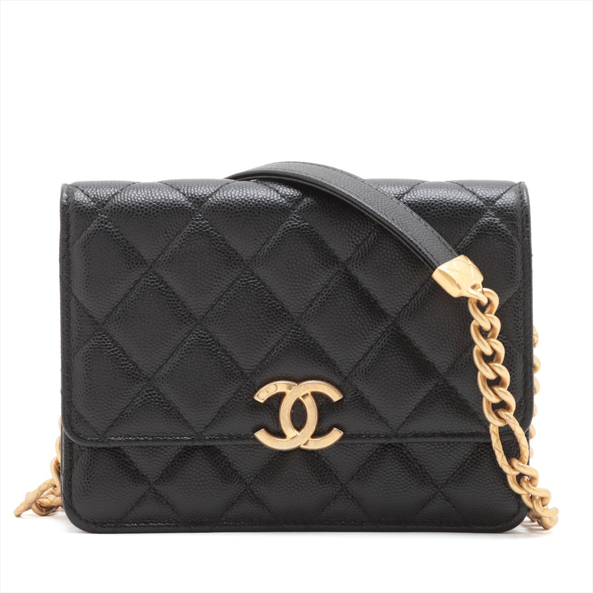 Chanel Mini Mattrase Caviar S Chain Wallet Black G  31st