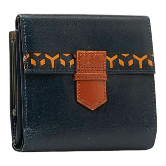 Saint Laurent Folded Wallet in Leather Navy Orange