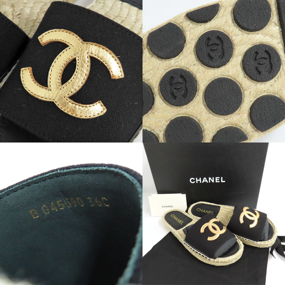 CHANEL Chanel Sandals Espadrille 24P G45590 Muel Casual 36 23.0cm equivalent Coco Black G Shoes  New Unused]