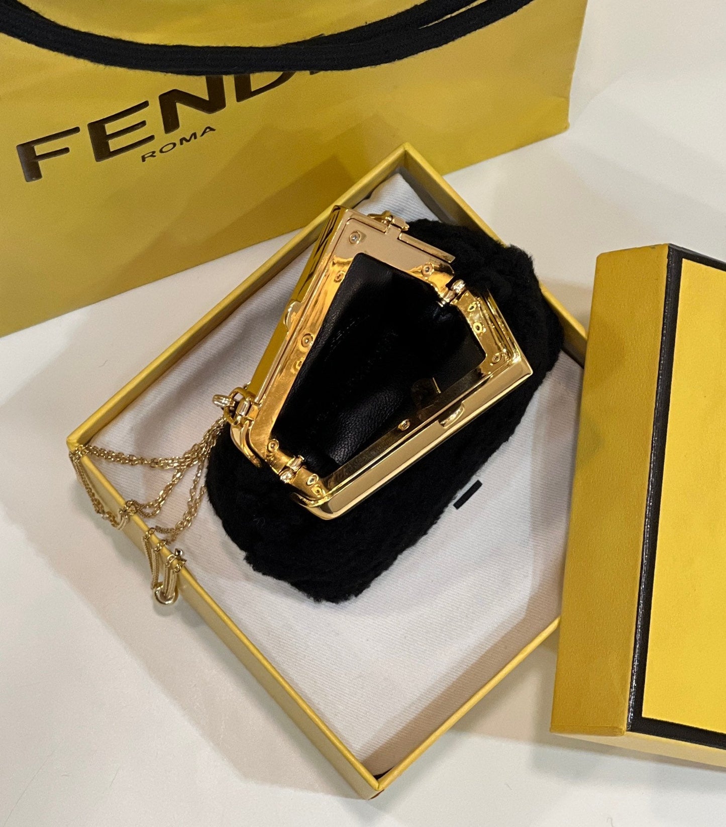 Fendi Fendirst Mini Black Mink Bag For Woman 11.5cm/4in