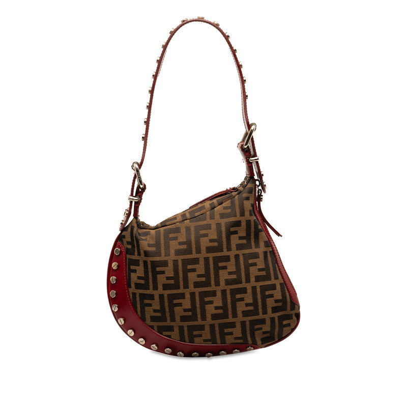 Fendi Zucca Stands Handbag One-Shoulder Bag Brown Red Canvas Leather  Fendi