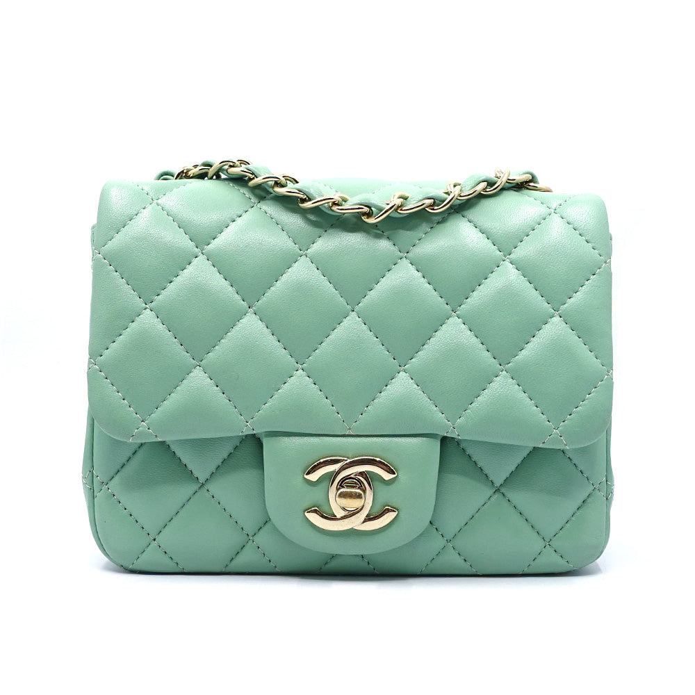 Chanel Mini A35200 Chain Shoulder Bag  Turn-Lock Green