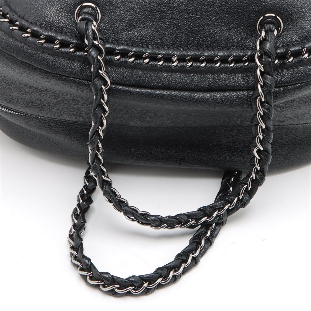 Chanel  Line Leather Boston Bag Black Silver G