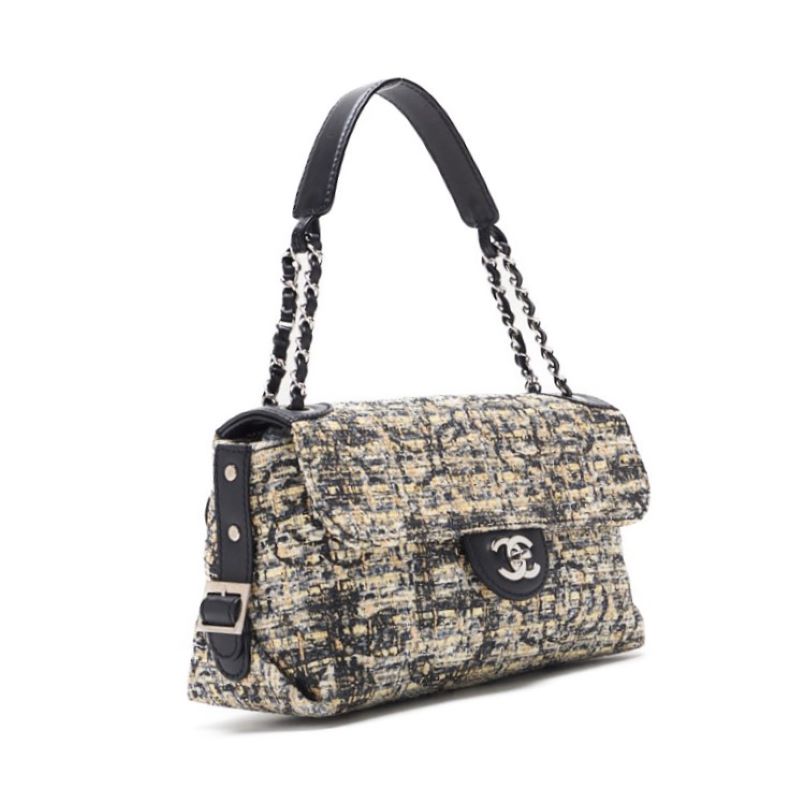 Chanel Camelia Turnrock Chain Shooter Tweed Black  Multicolor (Silver G ) Shooter Bag  Shooter Bag Lady Hybrid 【 Ship】【SS】 escence Online