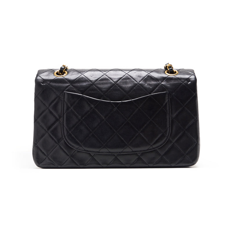 Chanel Matrasse Double Flap Chain Shoulder Bag Lambskin Black