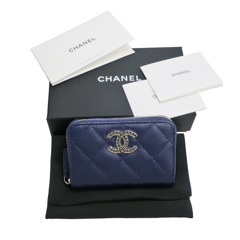 Chanel Zip Coin Pass Coin Case Wallet Matrasse Navy Caviar S