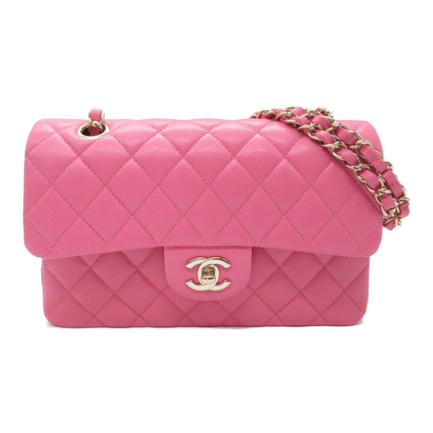 Chanel Double Flap Chain Shoulder Bag Caviar S (Green )  Pink Ladies