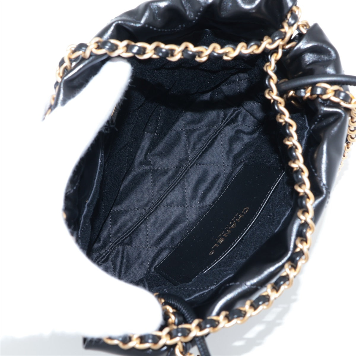 Chanel 22 Mini Leather Chain Shoulder Bag Black G  AS3980