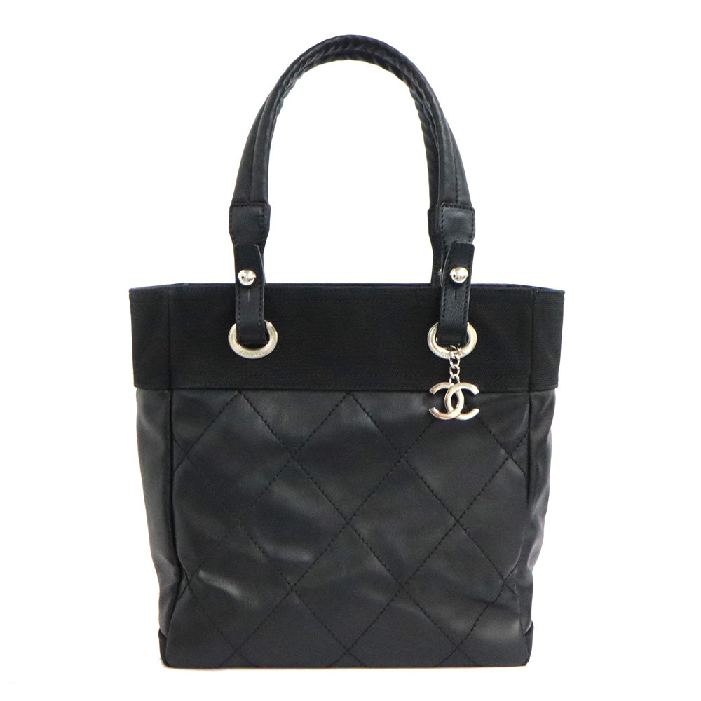 CHANEL CHANEL PARIBIARITZ TOTO PM A34208 Black Silver G  Leather 14th Handbag Black  Bag