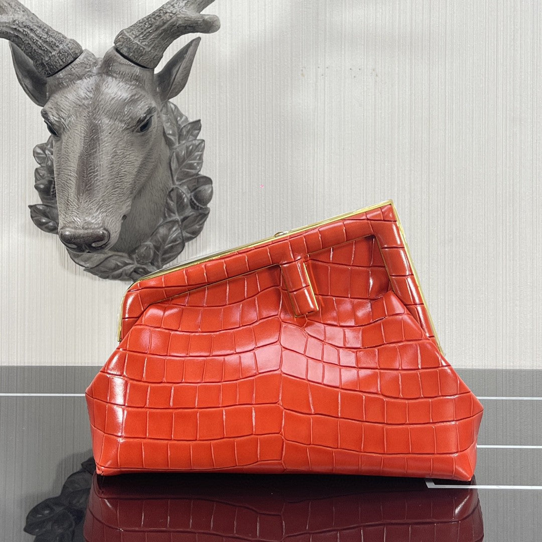 Fendi Fendirst Small Orange Crocodile Bag For Woman 26cm/10in