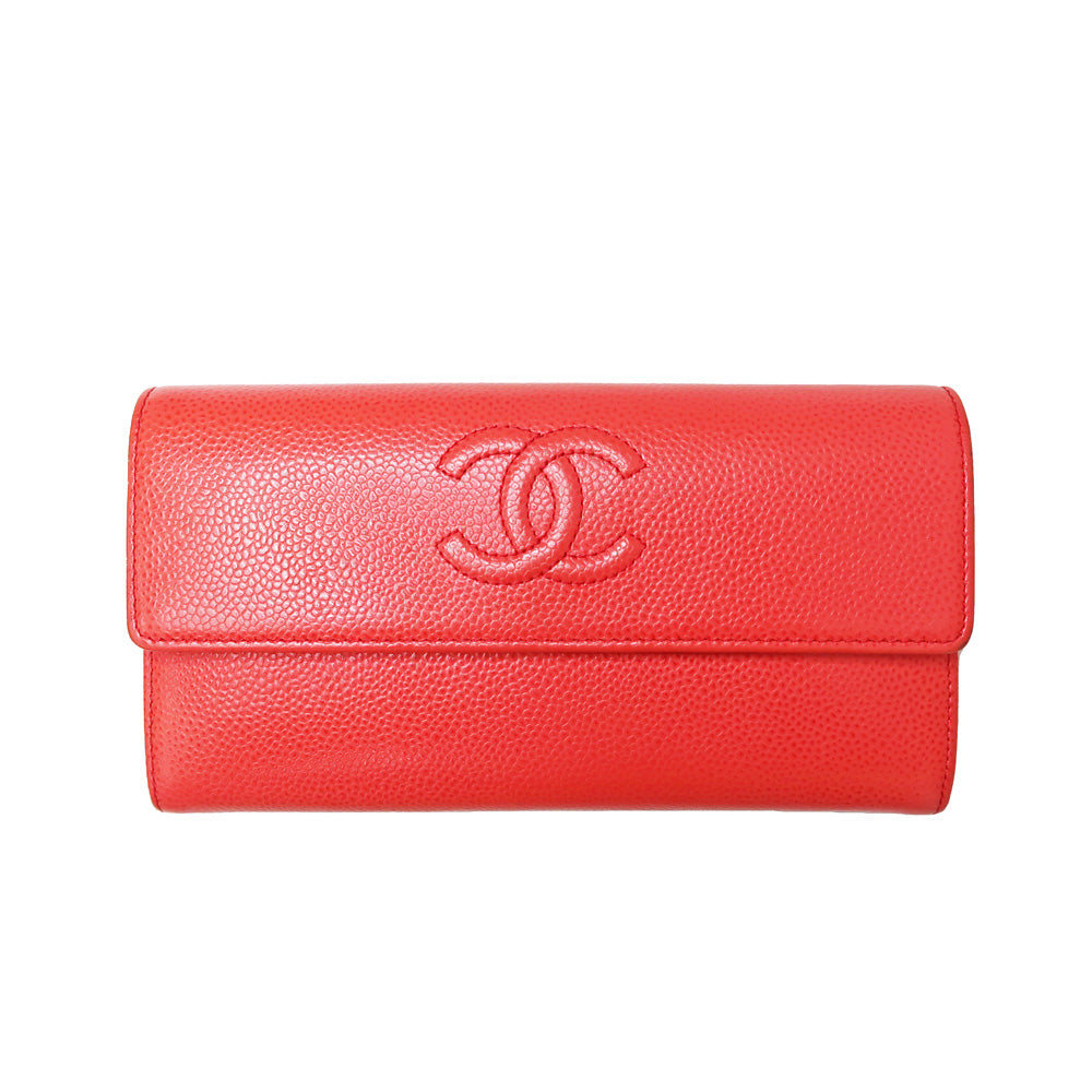 Chanel  Long Wallet Orange Caviar S