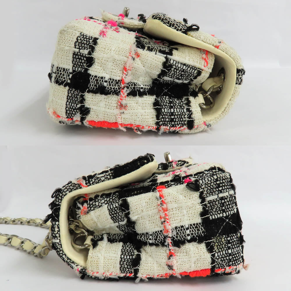 Chanel Mini Matrasse 20 Tweed Chain Shoulder Bag Single Flap Single Chain White X Black X Pink  Silver  Coco Mark